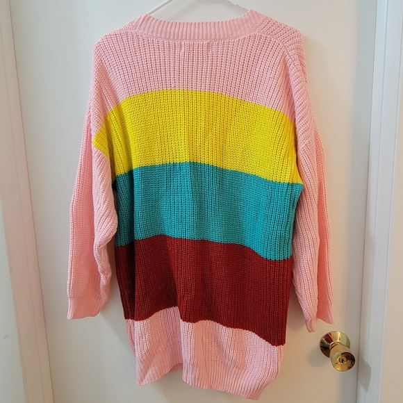 Size S colored knit sweater cardigan Peach Love California pink yellow green - Picture 2 of 5